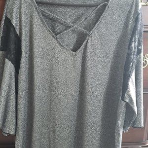 Gray V-Neck w/ black lace accent